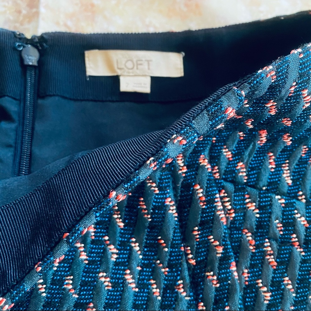 LOFT Jacquard Tweed Geometric Pocket Blue Classy Mini Skirt 2 - Picture 5 of 10